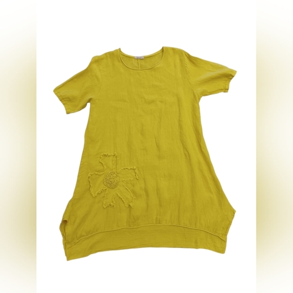 Serena Giorgi 100% Linen Goldenrod S/S Midi EUC Size XL - Picture 5 of 9